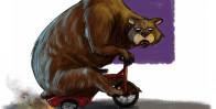 Grumpy Bear on tricycle